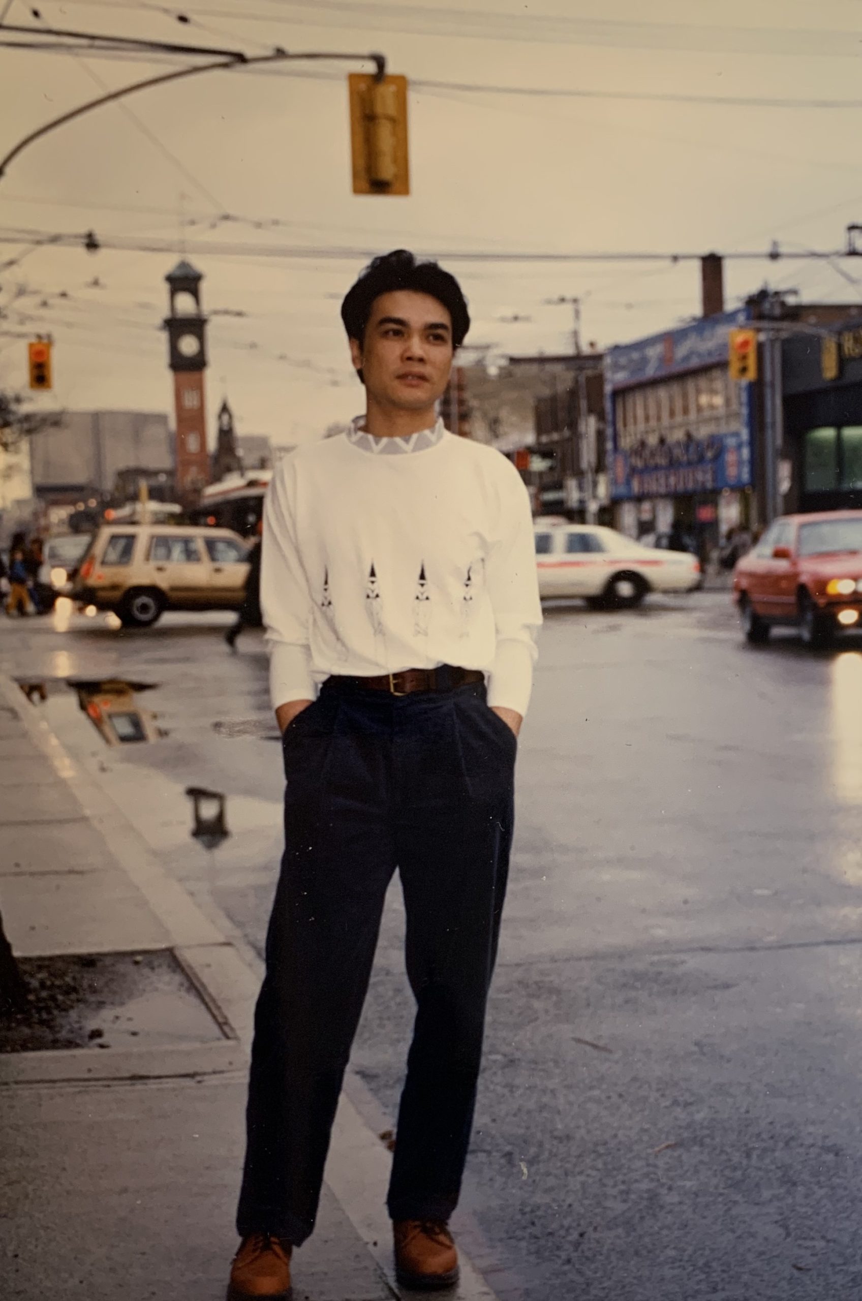 photo of dr. suki hon's dad when he first arrived to toronto on college st.