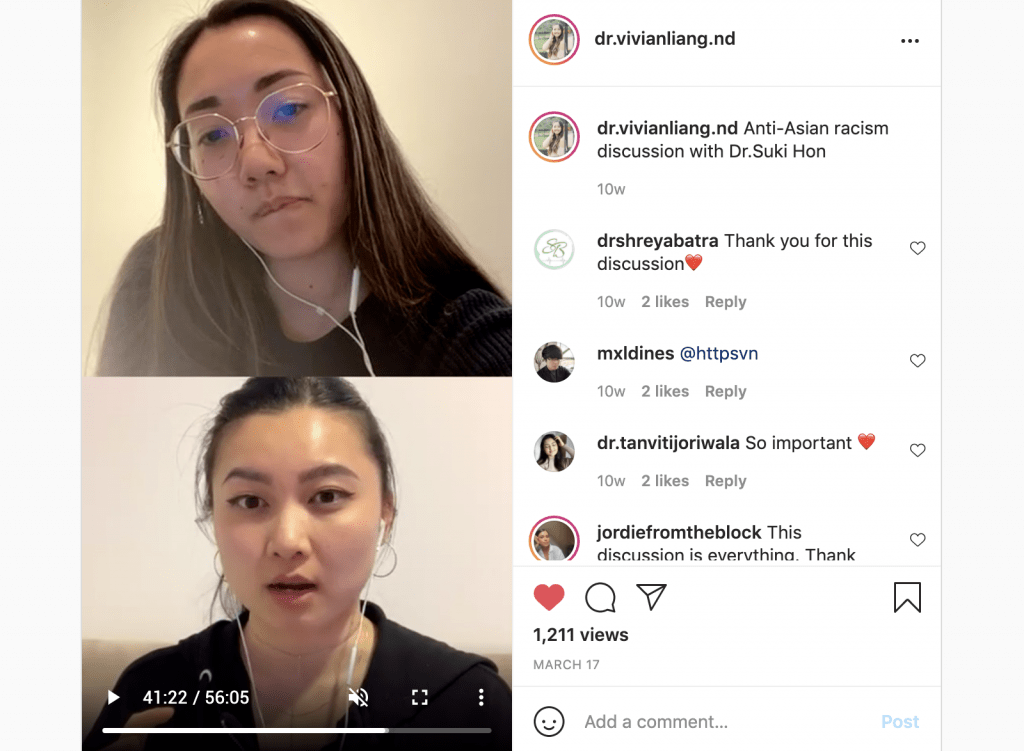ig live format with dr. vivian liang and dr. suki hon naturopath with ig caption and comments